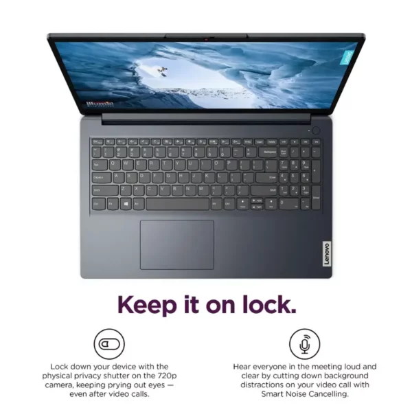 Lenovo IdeaPad 1 laptop with Ryzen 3, 4GB RAM, and 128GB SSD in Abyss Blue-top