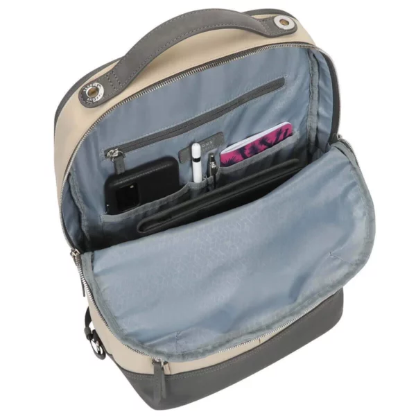 Open Targus Newport Backpack with laptop and accessories inside