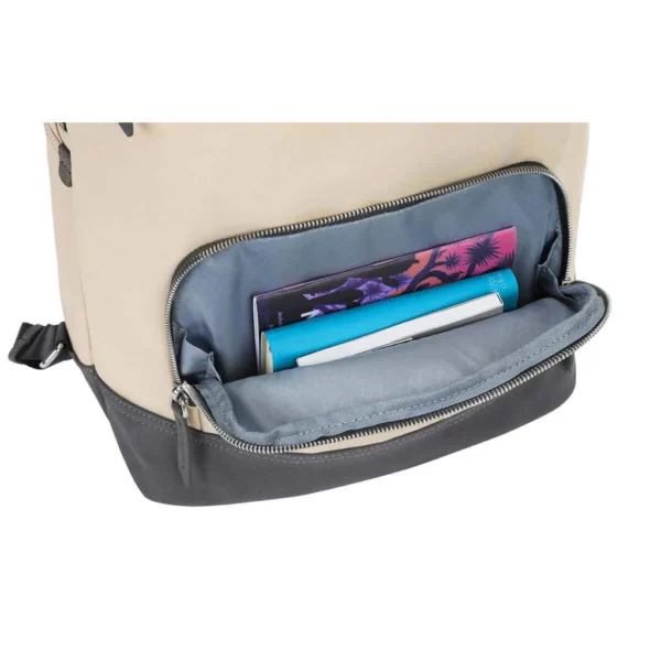 Lower compartment of Targus Backpack open with personal items