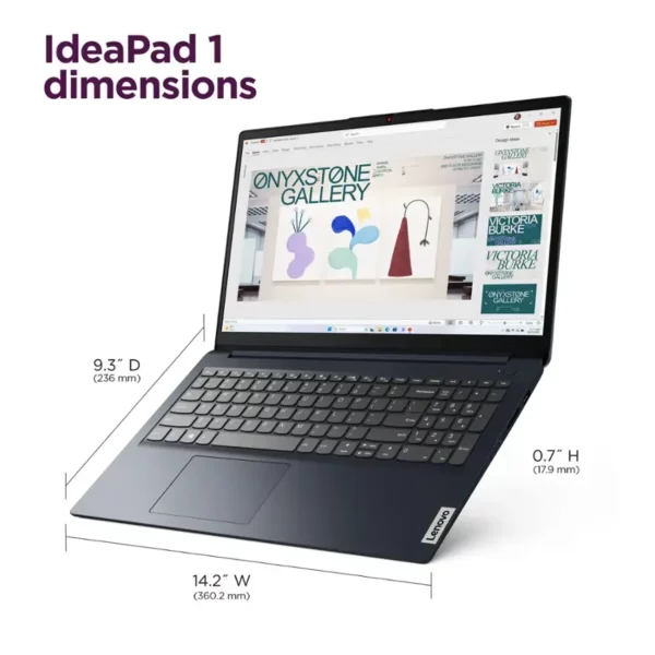 Lenovo IdeaPad 1 laptop with Ryzen 3, 4GB RAM, and 128GB SSD in Abyss Blue- dimensions